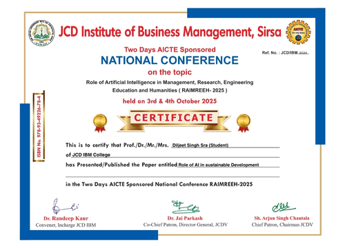 AICTE-certificate of Diljeet Singh Sran