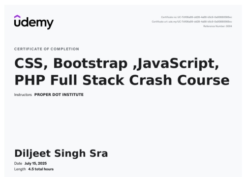 Bootstrap-javascript-certificate of Diljeet Singh Sran