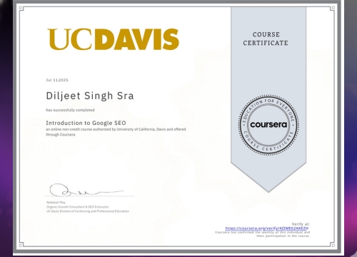 SEO-certificate of Diljeet Singh Sran